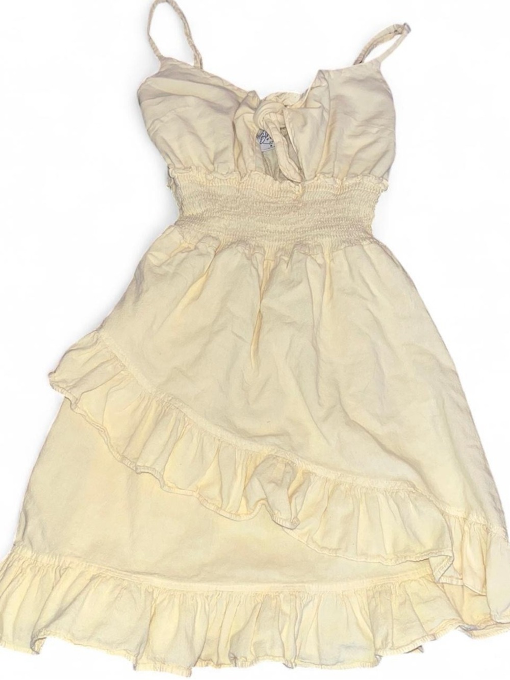 Women's Butter Yellow Ruffle Smocked Mini Dress with Spaghetti Straps